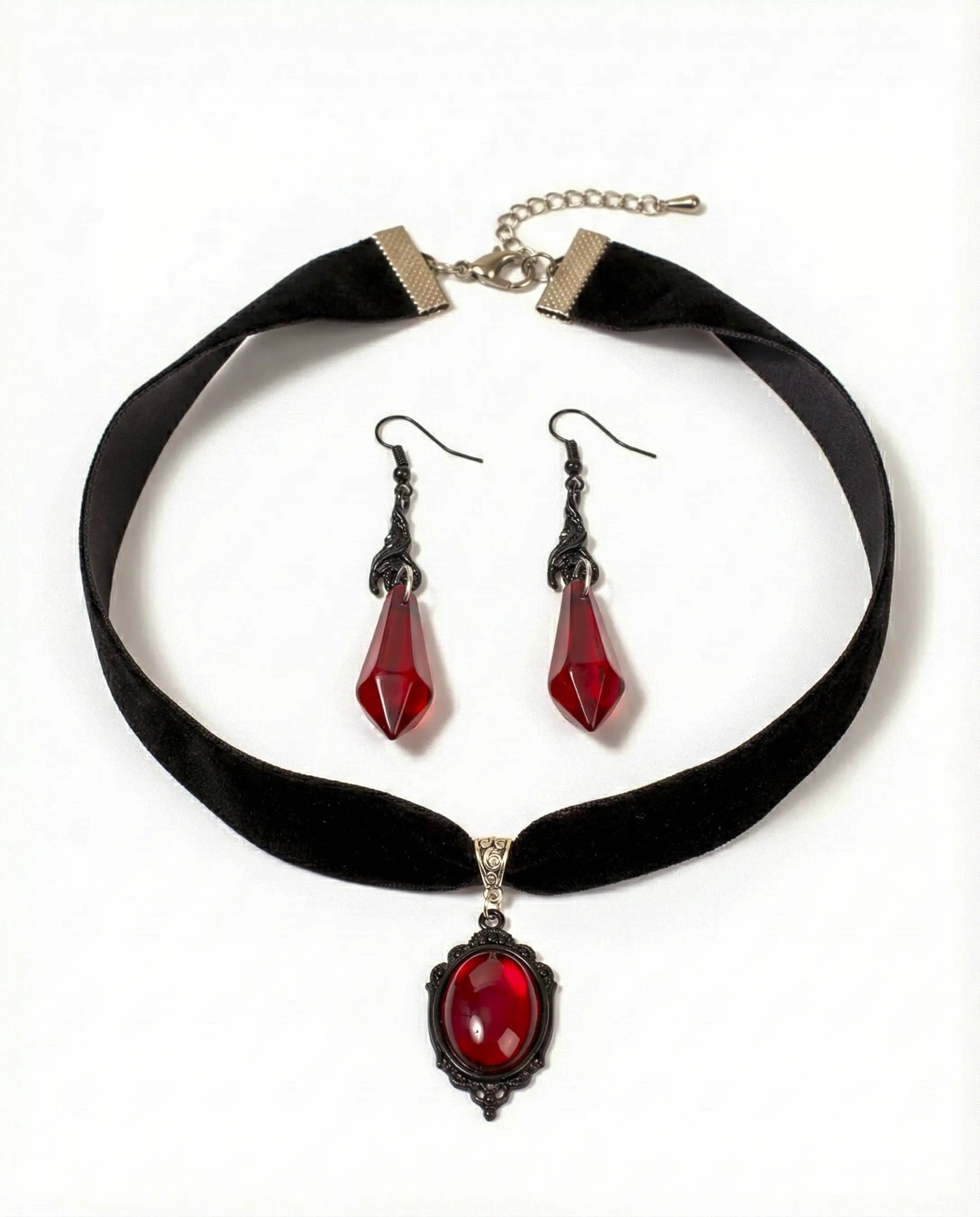 Dúo Carmesí – Set de Collar y Aretes