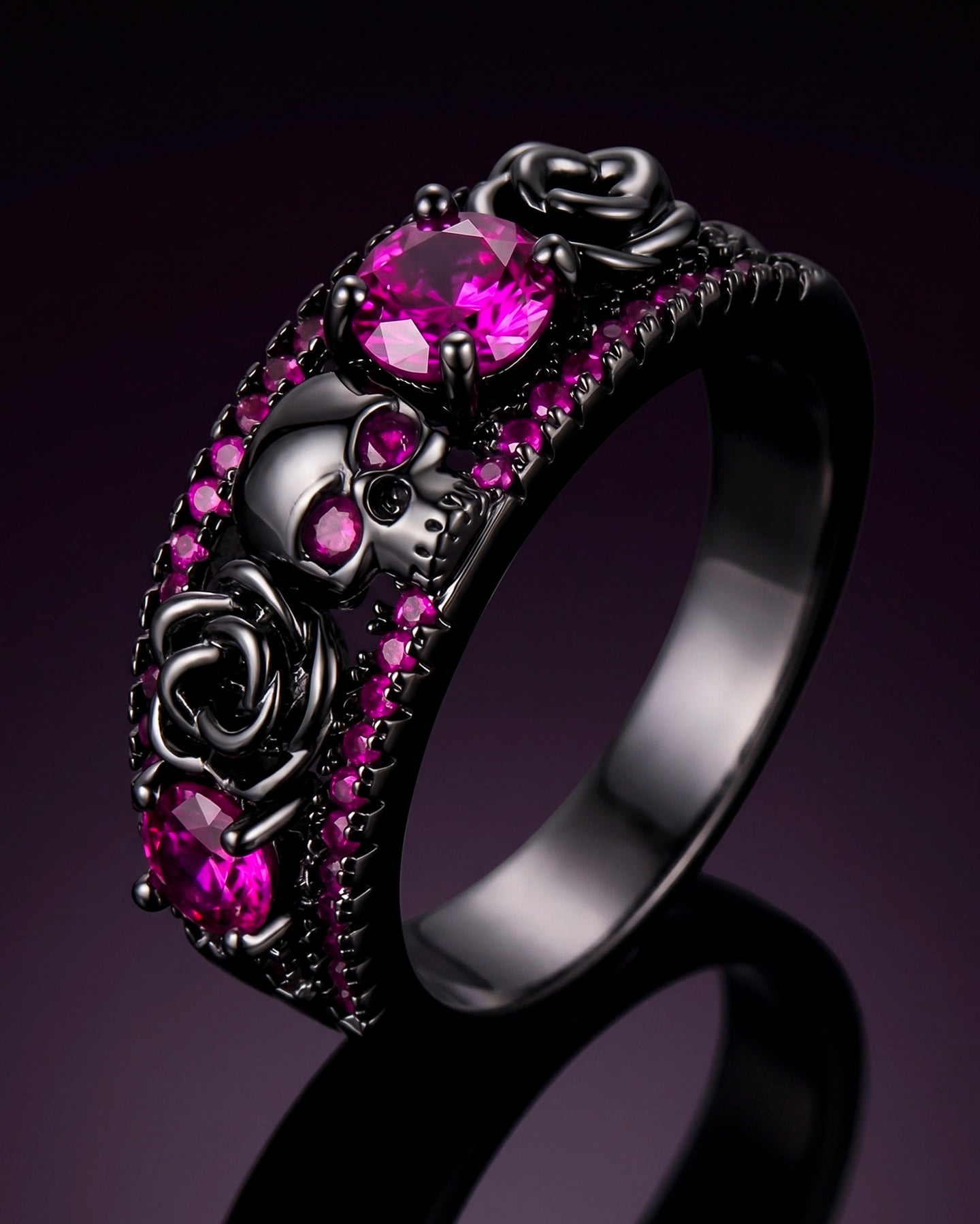 Anillo Calavera Rosa – Acabado Negro