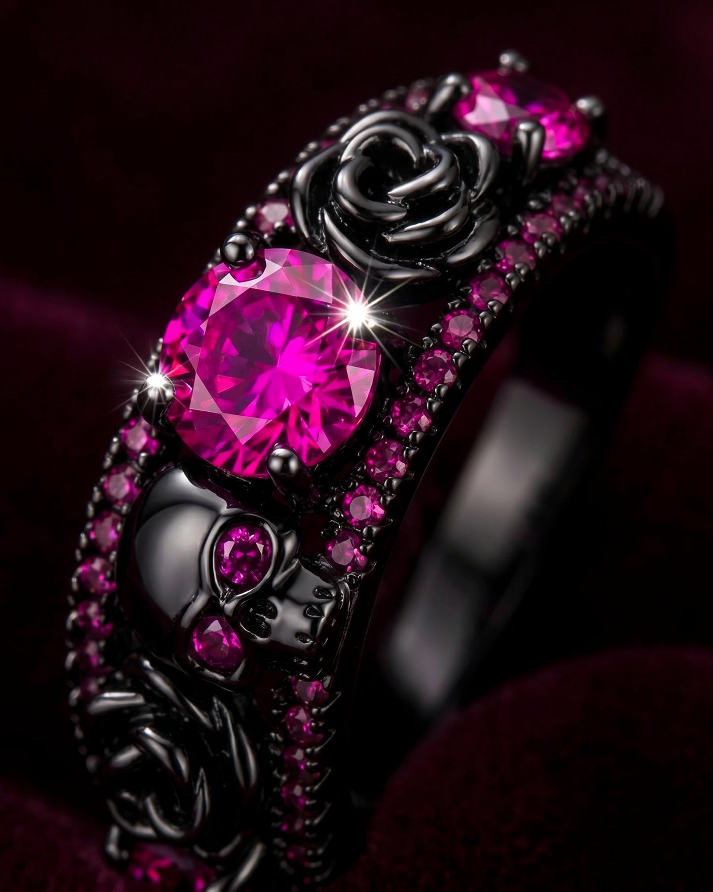 Anillo Calavera Rosa – Acabado Negro