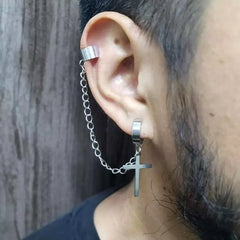 Arete doble de cruz con cadena - My Rebel Shop