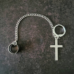 Arete doble de cruz con cadena - My Rebel Shop