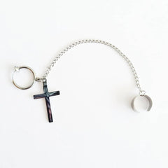 Arete doble de cruz con cadena - My Rebel Shop