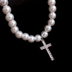 Collar Perlas con Cruz - My Rebel Shop