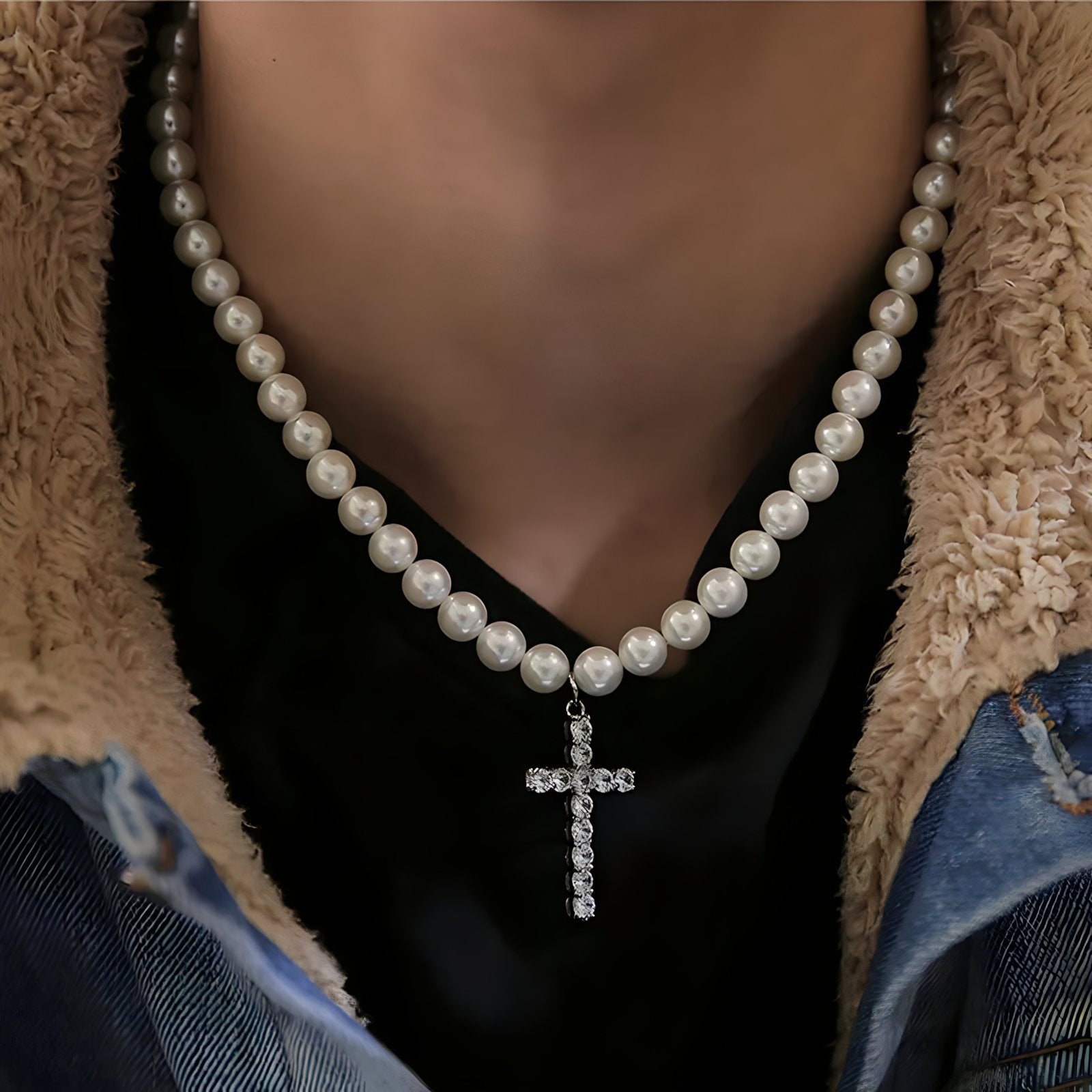 Collar Perlas con Cruz - My Rebel Shop