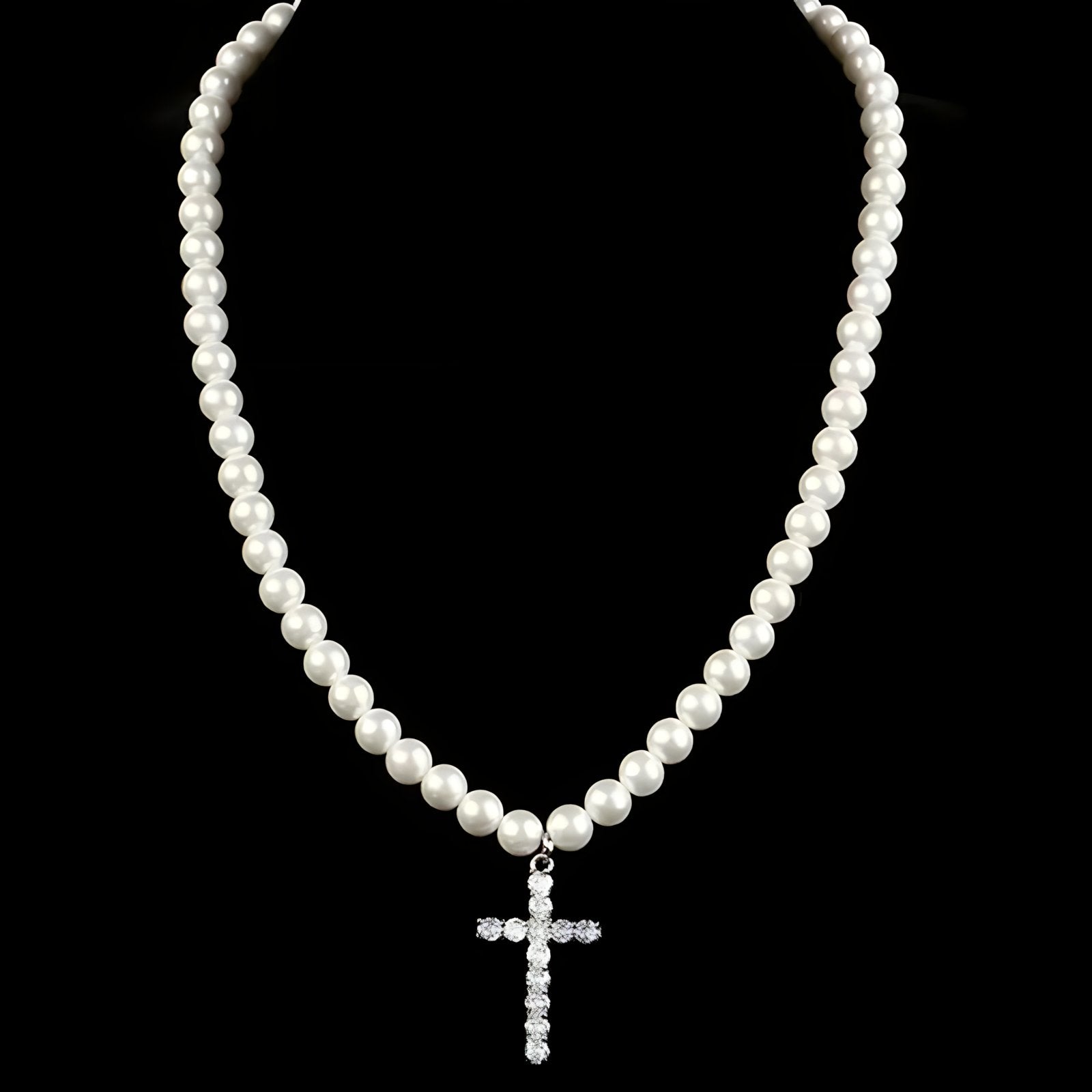 Collar Perlas con Cruz - My Rebel Shop