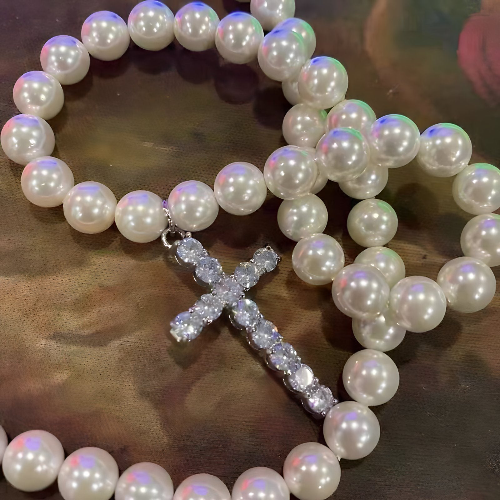 Collar Perlas con Cruz - My Rebel Shop