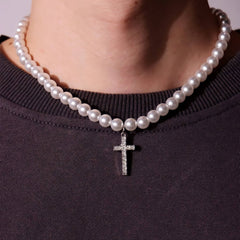 Collar Perlas con Cruz - My Rebel Shop