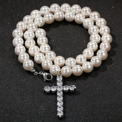 Collar Perlas con Cruz - My Rebel Shop