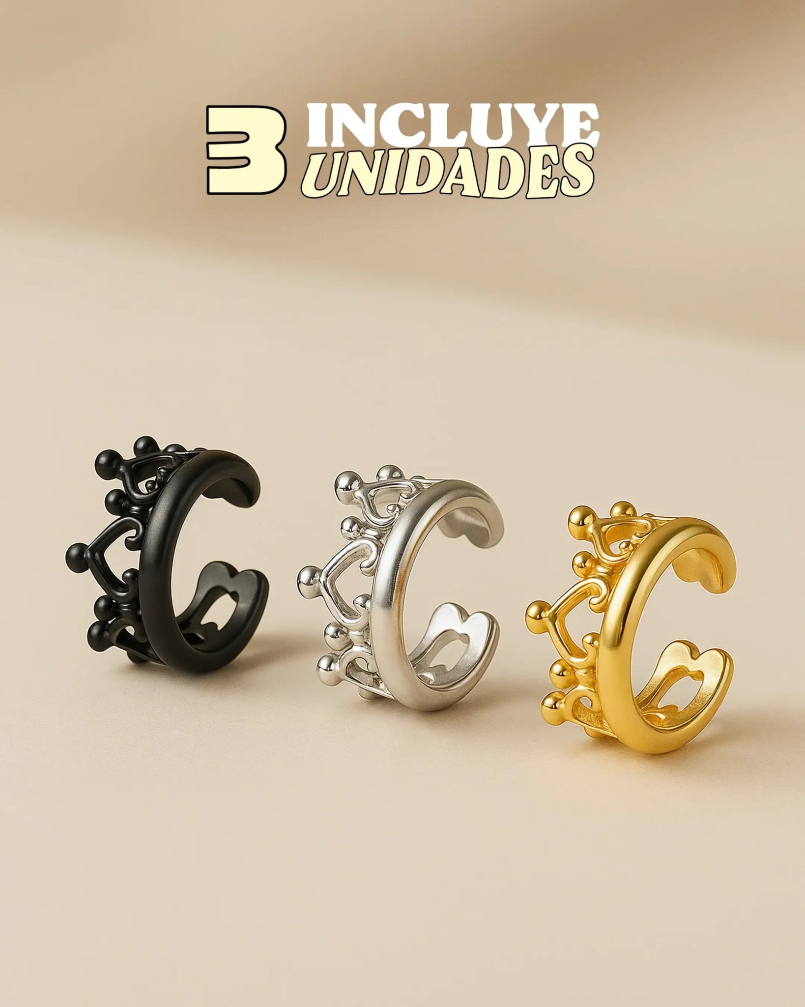 CuffQueen – Set de 3 Ear Cuffs de Corona - My Rebel Shop